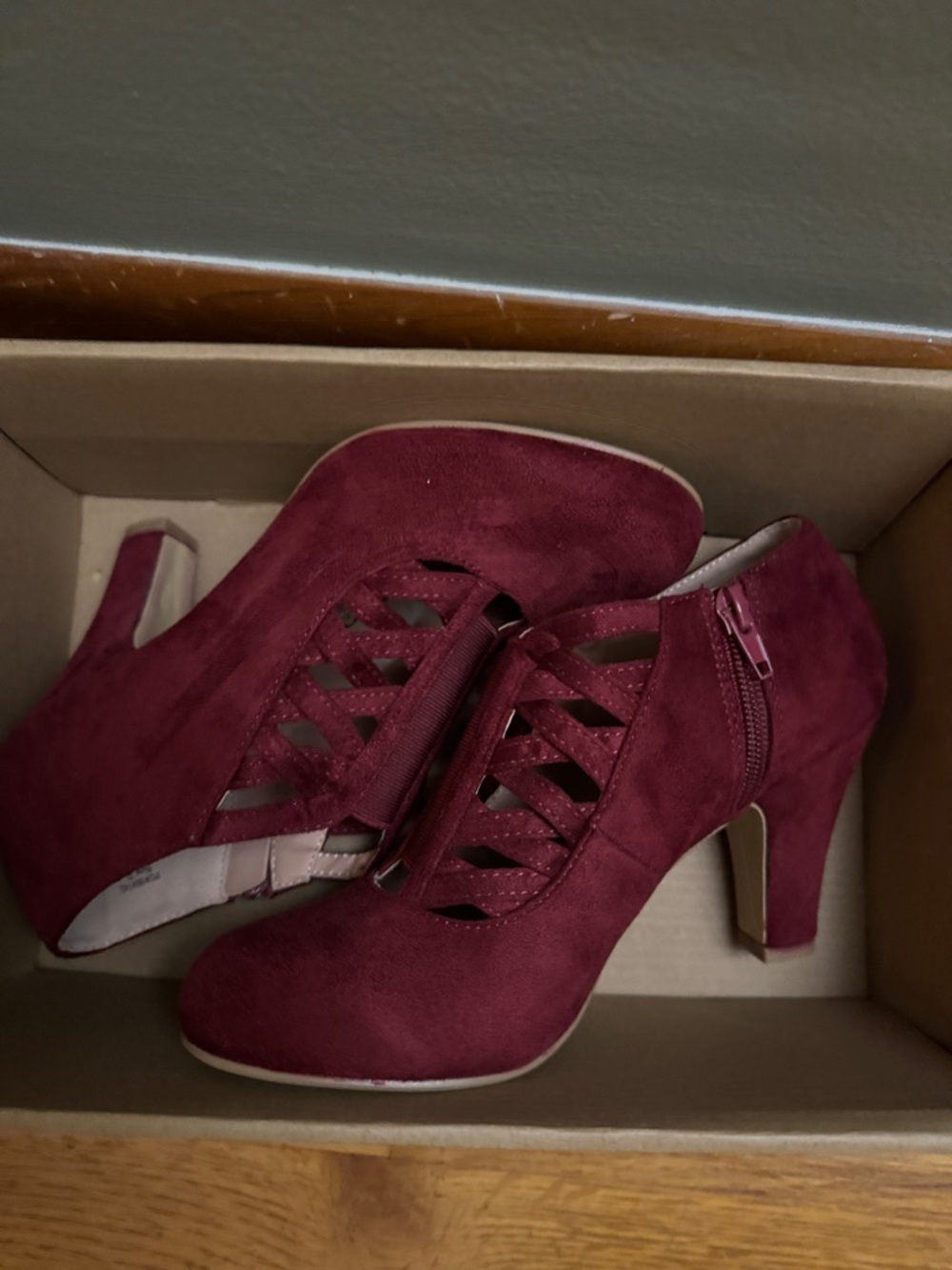 Journee Collection Burgundy Suede Lace-Up High Heel Booties